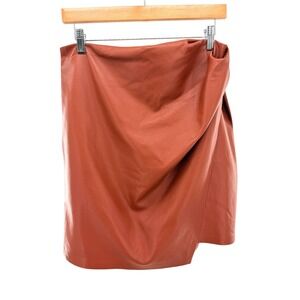 Nanushka Brown Vegan Faux Leather Wrap Mini Skirt Asymmetric Draped Office L